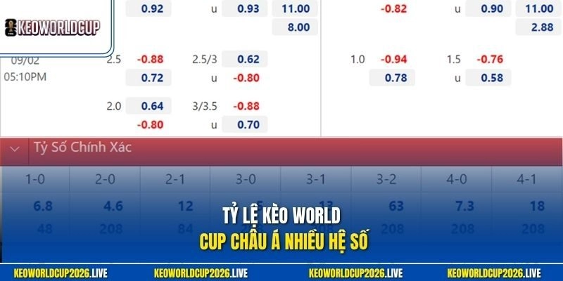 Tỷ lệ kèo World Cup châu Á nhiều hệ số
